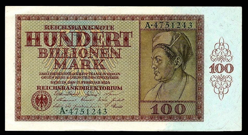 r/ArtefactPorn - A 100 trillion mark banknote issued in October 1923, at the height of German hyperinflation 951x159