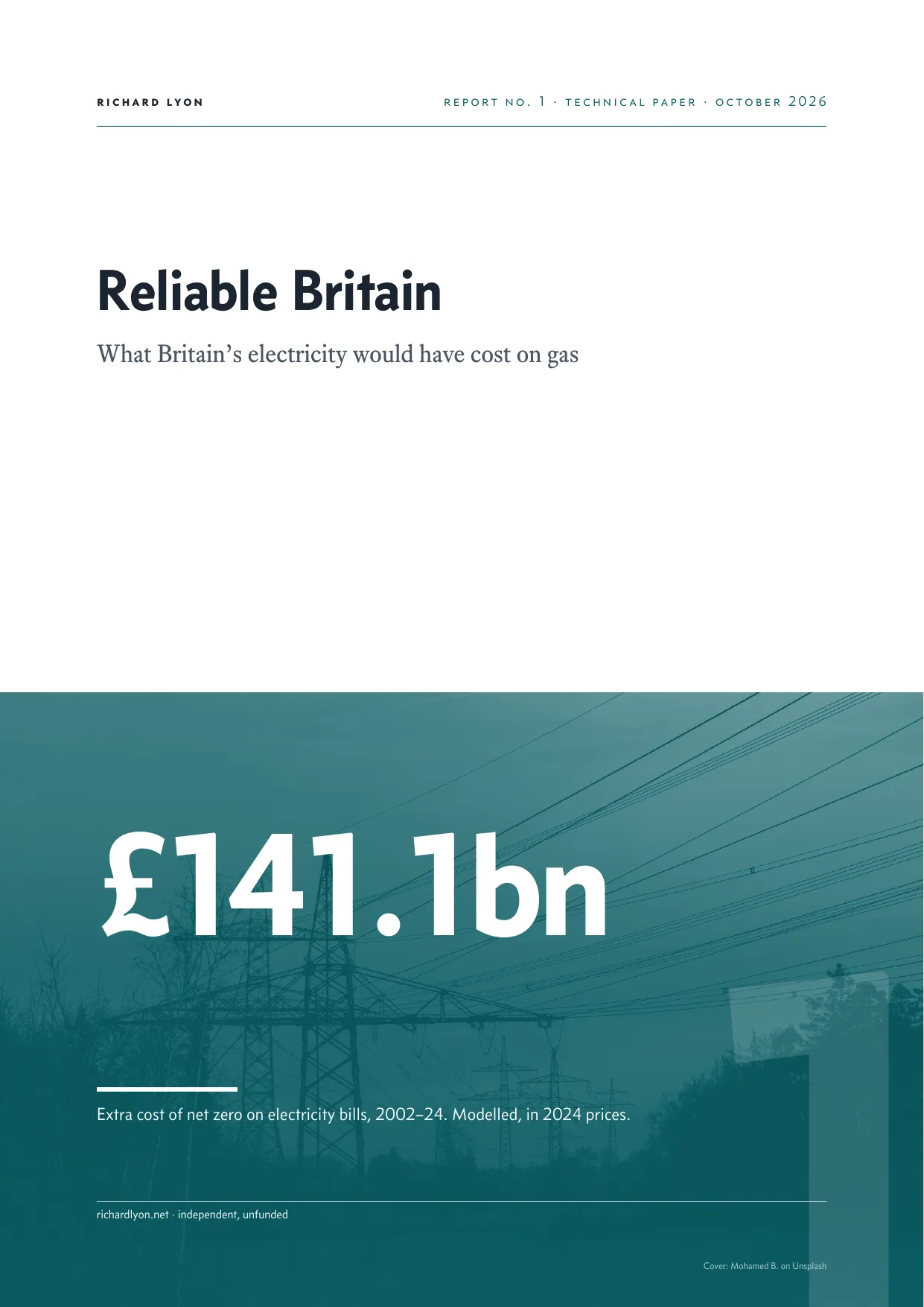 Cover of the technical paper, Reliable Britain, version 1.0